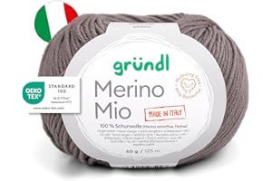 ‎GRÜNDL Gründl Wolle Merino Mio - weiche Merinowolle zum Stricken und Häkeln - Kuschelig und hautfreundlich - 100% Schurwolle (Merino extrafein) - 1 Knäuel - 50 g / 125 m - Nadelstärke 3-4 - graubeige