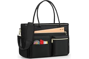RAINSMORE Lehrertasche Damen Groß Laptoptasche 15.6 Zoll Arbeitstasche mit Isolierter Tasche Uni Krankenschwester Tasche für Arbeit Schule Büro Business Universität Schwarz