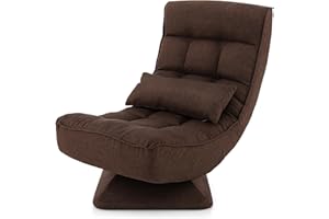 RELAX4LIFE Folding Sofa Chair, 360 Degree Swivel Lazy Floor Chair with 4-Position Adjustable Backrest and Lumbar Pillow, High Back Padded Reading Gaming Lounge Recliner for Living Room Bedroom (Brown)