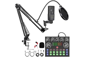 KoolMika Podcast Equipment Bundle, Audio Interface with DJ Mixer and Studio Broadcast Microphone, Perfect for Recording, Live Streaming,Gaming,Compatible with PC,Smartphone,Play Station