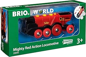 BRIO World - 33592 - Locomotive rouge puissante à piles - Train électrique son et lumière - Pour circuit de train en bois - Jouet mixte à partir de 3 ans