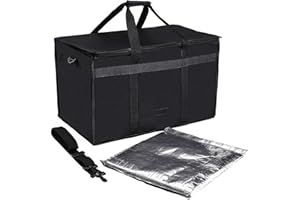 OGEFOTED Hot Food Bag Insulated with Dividers 58x35x38cm Large Thermal Food Warmer Delivery Bag for Pizza, Restaurants, Indian, Chinese, Catering Takeaway Bags, Black
