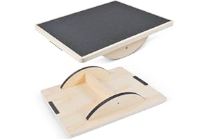 AUEJACKY Plateau D'équilibre, Balance Board, Planche d'équilibre Professionnelle en Bois, Planche à Bascule, Coussin D'équilibre, Planche d'équilibrage pour Dessous de Bureau, Antidérapant