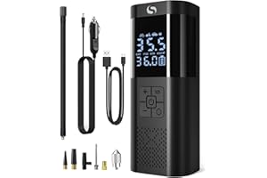 SERVOMASTER Compresseur à Air Portatif, Gonfleur Pneus Voiture sans Fil avec Jauge, Accessoire Voiture pour Hommes, Mini Compresseur 150PSI 12V DC avec Lumière LED pour Voiture Moto Bicyclette Boule