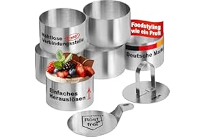 STONELINE Set di Coppapasta 8 Pezzi, Anelli per Torte 8 cm, Altezza 5 cm, in Acciaio Inox, Tondo, Pressa Stantuffo Paletta Base, Anelli Rotondi Coppa Pasta per Torte Dessert Mousse Alimenti