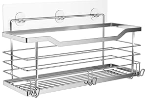 Oriware Adhesive Shower Caddy Organiser Basket Bathroom Shelf Storage Wall Mounted SUS304 Stainless Steel No Drilling