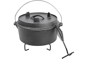 Warmiehomy Faitout en fonte pré-enduite de 4 L avec couvercle, lève-couvercle, support de couvercle, faitout pour le camping, la cuisson et la pâtisserie