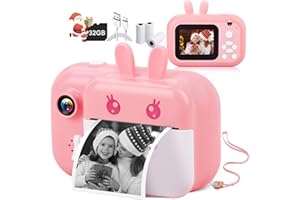 MINIBEAR 48MP Kids Instant Camera for Girls with 3 Rolls Print Paper, 1080P Digital Camera for Children, 2.4' IPS Selfie Toy Camera Toddler Rechargeable Video Recorder with 32GB TF Card (Pink)