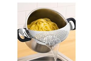 com-four® Colino a Forma di Mezzaluna - Scola Pasta per Ciotole, padelle e pentole da 24 cm - scolapasta in Acciaio Inox