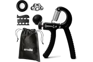 EMEBÉ Ejercitador de Brazo, Antebrazo y Mano - Hand Grip, Pelota de Rehabilitación, Gripper - Fortalecedor de Dedos y Agarre - Accesorio para Gimnasio y Deporte - Set de 5 Piezas