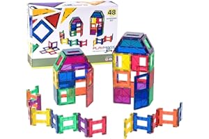 Playmags Set da 48 Pezzi - con Magneti più Potenti, Giocattoli STEM per Bambini, Piastrelle Magnetiche e Blocchi da Costruzione, Robusto, Super Resistente con Piastrelle dai Colori Chiari e Vivaci