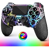 AceGamer OLED Wireless Controller for PS4,Black Crack Custom Design with RGB Light,1000mah Battery, 3.5mm Audio Jack and Turb