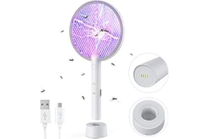 LMECHN Racchetta Zanzare Elettrica, 4000V 2-in-1 Racchetta Antizanzare, USB Base di Ricaricabile, e Lampada UV, Protezione Maglia a 3 Strati, Adatto per Casa, Giardino, Interni ed Esterni