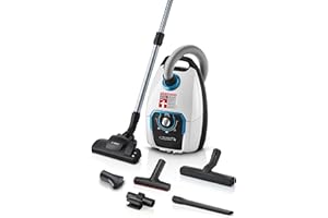 ‎BOSCH Bosch Staubsauger mit Beutel ProSilence Serie 8 BGB75XSIL, Bodenstaubsauger, ideal für Allergiker, Hygiene-Filter, 10 Jahre Motorgarantie, Hartbodendüse, langes Kabel, Made in Germany, 650 W, weiß