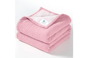 LULUMOON Lulu moon Muślinowa kołdra dziecięca – bawełniana kołdra pikowana dla małych dzieci – dwustronna kołdra dziecięca dla niemowląt, chłopców i dziewczynek, 120 x 120 cm (różowa)