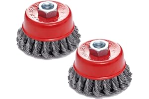 GRABACZ 2x Cepillo de copa metálico de 75mm para amoladora con rosca M14 - alambre torsado, ideal para limpieza de superficies