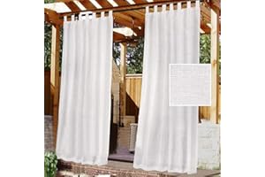 LINFKY Rideau Extérieur avec Onglet en Haut - Lot de 2. Rideau Imperméable aux Occultants, Fermeture Velcro, pour Pergola, Gazebo, Terrasse, Pavillon, H213 x L132 cm, Blanc