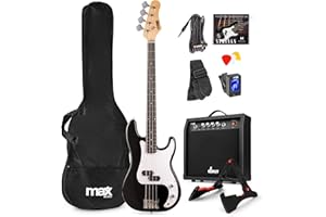 Max Gigkit Basse Electrique, Kit Complet Ampli 40 Watts, Housse, Stand, Cordes de Rechange, Accordeur, Sangle, Câble Jack et Médiators, Idéal pour Musicien Débutant ou intermédiaire - Noir