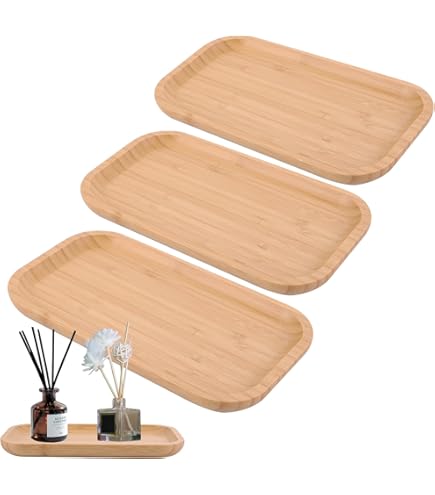 Plateau Déco Nourriture Set 3 Plateaux Bambou Oungy - Formats Rectangulaires - Lèvre Rainurée - Naturel Et écologique Plateau En Bois