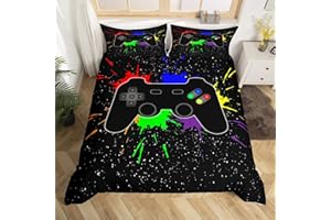 LOUSSIESD Gamepad Copripiumino Ragazzi Videogioco Set Biancheria da Letto Matrimoniale Camera Moderna Gamer Gaming Controller Trapunta Copertina Giochi Giovani Colorato Tie Dye Copriletto Copertura