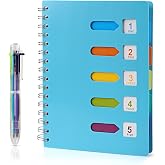 Kesote A5 Spiral Notebook with 6 Colour Labels and A 6 Colour Pen A5 Notebook for School, Office or Home, 120 Sheets