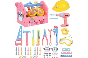 Werkzeugkoffer Kinder Werkzeug Set,Gifts2U Kinderspielzeug Spielzeugbohrer Baukappe Schutzbrille Werkzeugkasten Maßband Montessori Junge Mädchen Lernspielzeug Kinderwerkzeug 3 4 5 6 Jahre