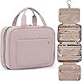 BAGSMART Polyester Toiletry Bag Travel Bag with hanging hook, Water-resistant Makeup Cosmetic Bag Travel Organizer for Accessories, Shampoo, Full Sized Container, Toiletries, Soft Pink