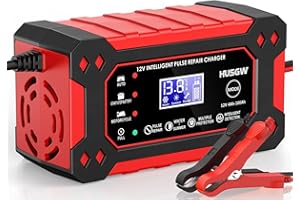 Chargeur de Batterie Voiture 12V6A, Husgw Chargeur Batterie Moto avec Réparation Intelligent, Mainteneur de Batterie avec Écran LCD, pour Voiture Moto Camion, AGM, Gel, Wet, SLA