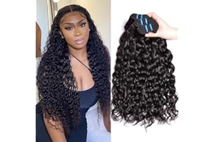 MUABY Water Wave Human Hair Bundles Pelo Natural Humano Rizado Pelo Rizado Natural Cabello Humano Ondulado Brazilian Virgin Hair Bundles Color Negro Nnatural 300g 16 18 20 Pulgadas(40 45 50cm)
