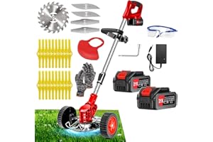 Xbzzgmg Rasentrimmer mit Akku, Akku Rasentrimmer mit 2 Akkus und 4 Messertypen Verstellbarer Freischneider, Teleskop Freischneider Akku mit Geringem Geräuschpegel für Höfe, Gärten und Gehwegkanten