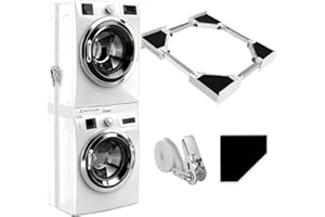 NIUXX Kit di Sovrapposizione Universale per Lavatrice e Asciugatrice con Cinghie Cricchetto, Telaio Intermedio Universale per Lavatrice e Asciugatrice, misura regolabile (46-66 cm)