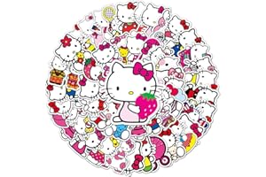 AFFOTO Hello Kitty Aufkleber für Laptop (50 PCS),Geschenk für Kinder Jugendliche Erwachsene Jungen,Hallo Kitty Stickers Wasserdicht Vinyl Aufkleber für Scrapbook,Skateboard,Auto,Gepäck