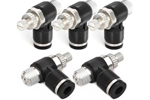 TAILONZ PNEUMATIC 5 Pack SL8-02 Push to Connect Air Line Flow 8MM od 1/4 Inch BSP Elbow 90 Degree Speed Control Valve Fitting