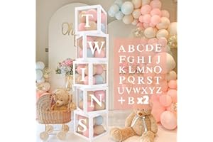 QIFU Scatola Baby Shower, 5 Pezzi Scatole Decorative Baby, 25cm Cubi Trasparente Baby con 54 Lettere per Baby Shower Decorazioni, DIY Nome, Compleanno, Battesimo Bimbo Bimba, Gender Reveal Party