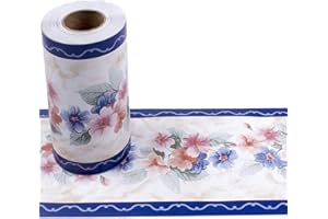 VisitRyl Peel and Stick Wallpaper Border Self-Adhesive Wall Border Sticker Home Ceiling Decorative Border for Bathroom Living Room Kitchen Blue Flowers 10 cm x 1000 cm