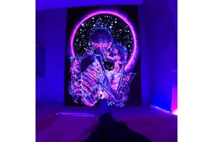 HOLAVIDA Blacklight Trippy Tapestry Skeleton, Neon Fluorescent UV Reactive The Kissing Lovers Poster, Wall Hanging for Glow in The Dark Wall Decoration Living Room Bedroom Party 150x130cm