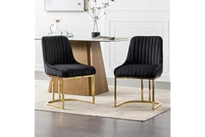 WAHSON OFFICE CHAIRS Wahson Aksamitne krzesła do jadalni, zestaw 2 sztuk, kuchenne, tapicerowane, narożne krzesła ze złotą metalową ramą, krzesła boczne bez podłokietników, do jadalni / restauracji, czarne