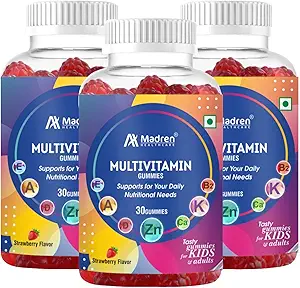 Madren Healthcare Multivitamin Gummies for Daily Nutritional Support for Kids & Adults 30 Gummies Pack of 3