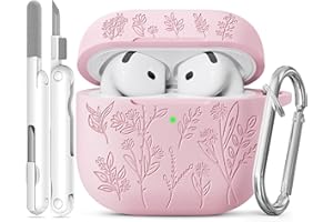 Joremx Hülle für AirPods 4 mit entzückendem lasergraviertem Grasmuster, geeignet für Frauen Schutzhülle für AirPods 4-ANC Inklusive Reinigungsset und Schlüsselanhänger (rosa)