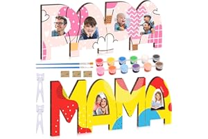 Nourdom PAPA MAMA Geschenk, 2 Stück Holzbuchstaben Bastelset PAPA and MAMA Bilderrahmen Holzbuchstaben Personalisierte Foto mit Farben and Pinsel, Papa Mama Geschenk Geburtstag Weihnachten