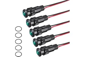 PATIKIL 5Pcs 8mm(5/16") Indicator Light,12V-24V AC/DC LED Plastic Shell Signal Lamp Waterproof IP67 Round Head Signal Lights with 150mm(5.9") Cable for Boat Car,Green