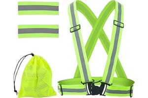Flearitzo Chaleco Reflectante Seguridad Chaleco Reflectante Ajustable Reflector Chaleco Alta Visibilidad Elástica Ajustable Chaleco para Correr,Montar en Bicicleta,Caminar y Andar en Moto