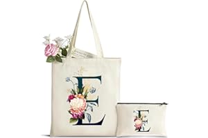 HAMATATA Personalizzata Iniziali Borsa Tela Donna, Borsa Shopper con Borsa Cosmetica, Regali per Donna Amica Mamma, Sposa Damigella, Compleanno, Anniversari, Nozze, Natale