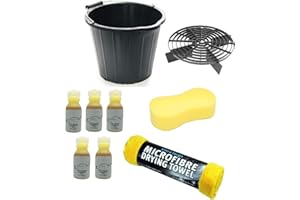 Xtremeauto Car/Van/Motorbike/Caravan 9 Piece Detailing Cleaning Wash Clean Kit - 15 Litre Bucket, Scratch Shield, Washing Shampoo, Jumbo Sponge & Drying Towel- Swirl Free