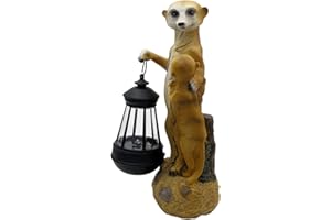‎BONETTI Bonetti Erdmännchen Gartenfigur mit LED Licht und Solar-Technik, aus Polyresin in Stein-Optik, kabellos, automatische Einschaltung (Laterne-1)