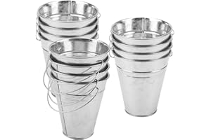 MUKCHAP 12 PCS 4.5 Inch Small Tin Buckets, Mini Metal Buckets with Handles, Galvanised Mini Tin Metal Pails for Party Favors, Garden Plants