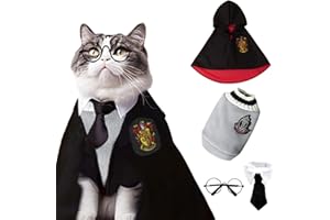 VERCECO Vercico 4PCS Costumi Halloween Cani con Maglione Cravatta Occhiali, Gatto Animale Costumi per Cani Costume Halloween Leone Ricamo Motivo Magia Gatto Costume Cosplay Pet Costume Gatto Abbigliamento M