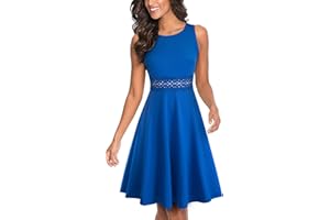 HOMEYEE Robe de Cocktail au Genou brodée Florale sans Manches à col Ras du Cou pour Femme UKA079