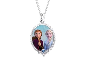 Disney Frozen 2 Sisters Elsa and Anna Silver Plated Crystal Pendant Necklace, 16 + 2" Extender