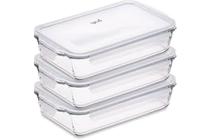 Igluu Meal Prep - Piatto per lasagne in vetro con coperchio a chiusura ermetica - Teglia da forno rettangolare grande, adatta al forno - stoviglie 2,2 l (cottura e congelazione), set da 3